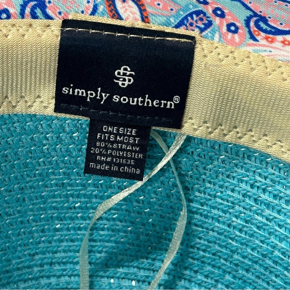 NWOT Simply Southern Womens Preppy Straw Hat O/S Mama Beach Vacation Aqua - Picture 6 of 6